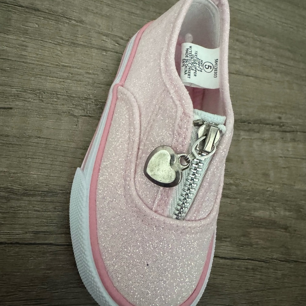 Glittery Pink Kids Shoe with Heart Charm